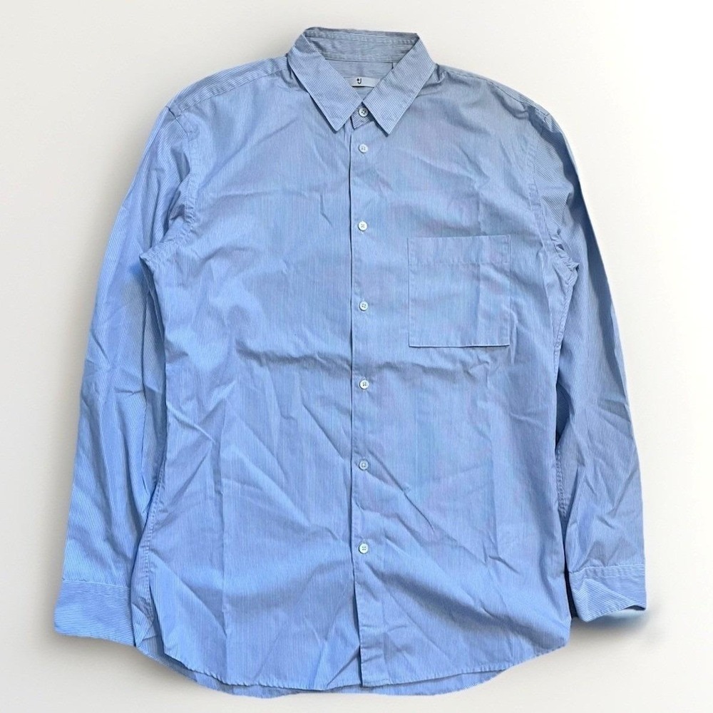 Jil Sander +J Supima Cotton Button Up Long-Sleeve Shirt Men XS Microstripe Blue - Picture 3 of 15